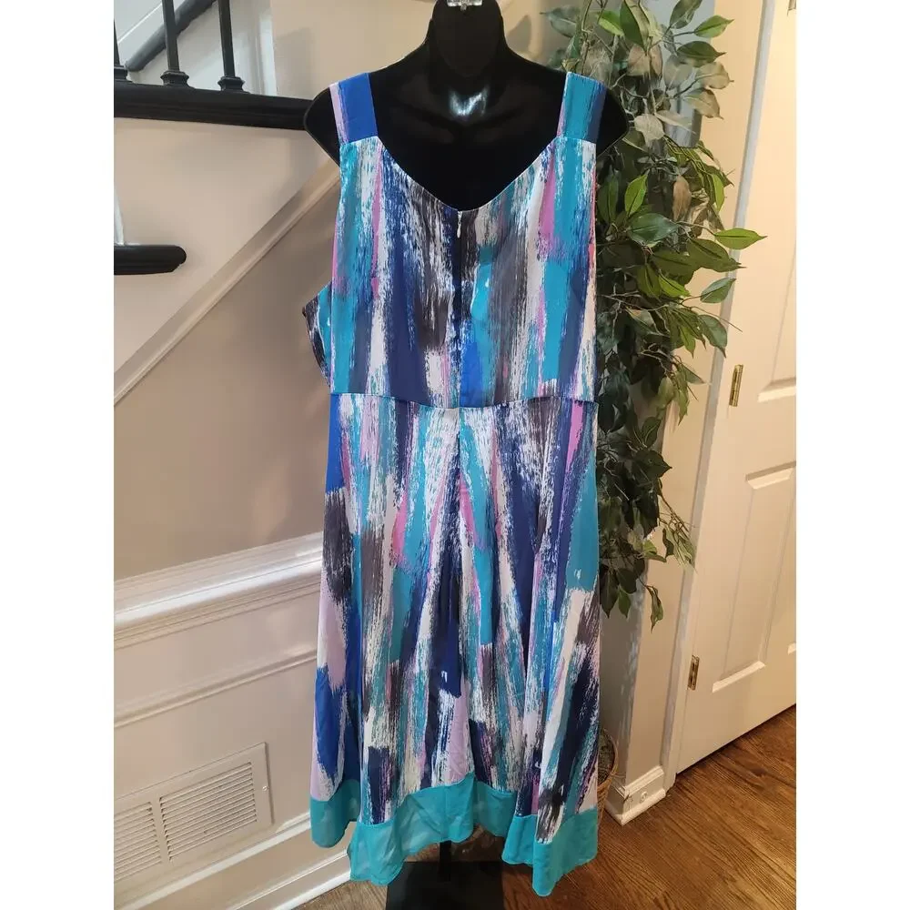 Catherines Sundress Women's 3X Multi Abstract Sweatheart Neck Shark Bite Hem - Picture 6 of 11